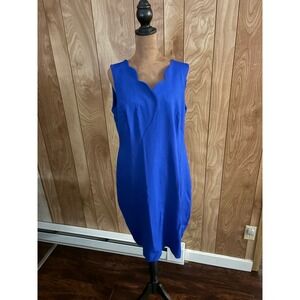 Talbots Petites Royal Blue Scalloped Neckline Sheath Dress Size 12P Sleeveless